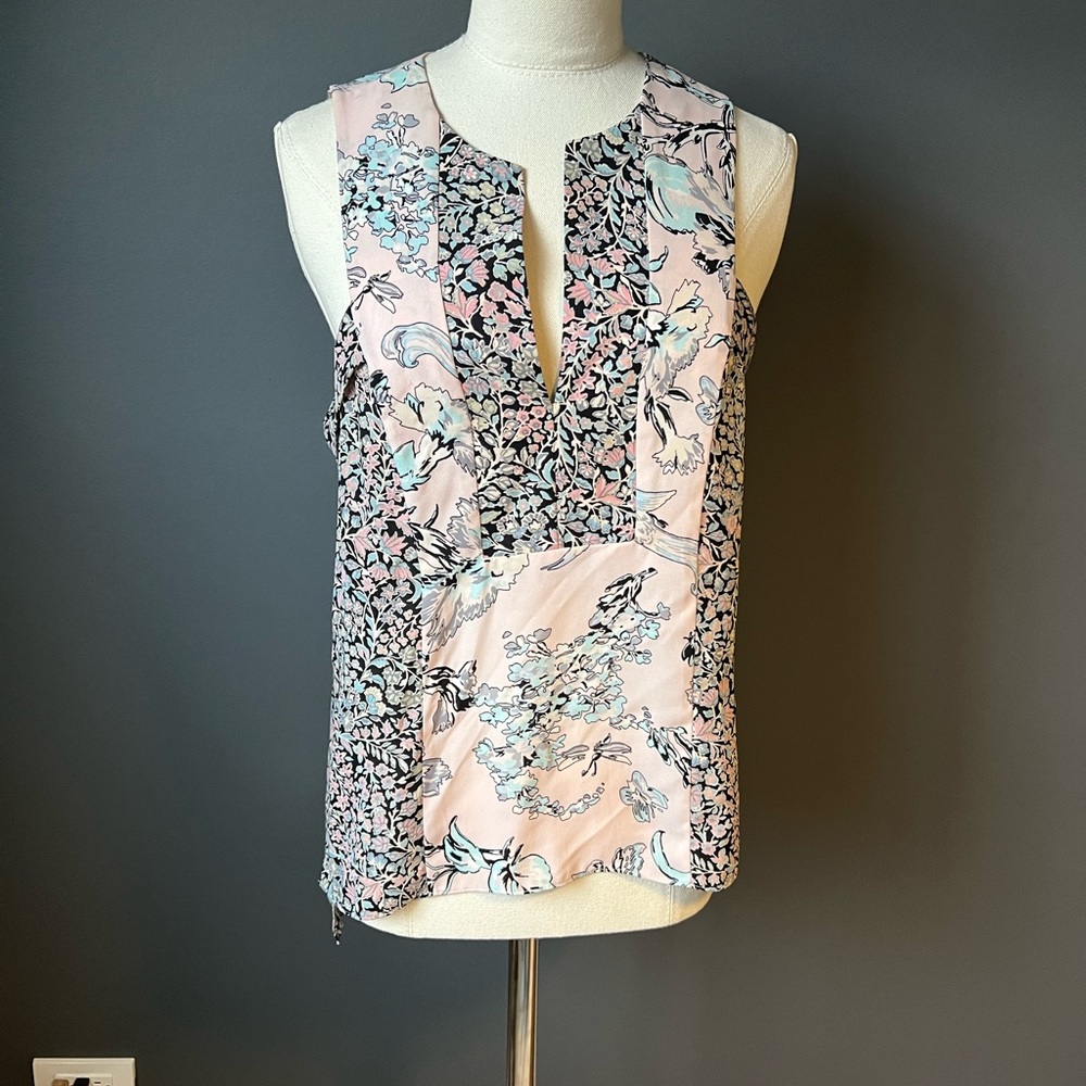 BCBGMaxAzria Pink and Blue Floral Blouse